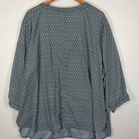 Catherines Top Womens 4X Black White Geometric Button Up Shirt 3/4 Sleeve Blouse - Picture 2 of 14